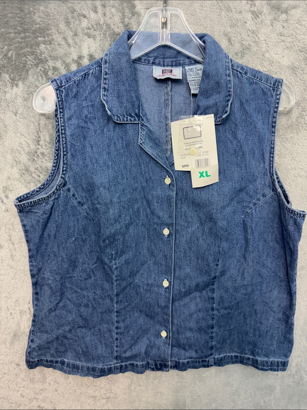 Faded Glory XL Blue Sleeveless Denim Button-Down Top lightweight NEW